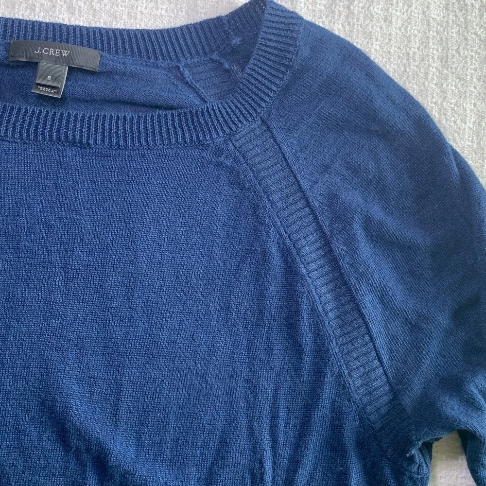 J.Crew navy blue linen crewneck sweater with three-quarter sleeves size small
